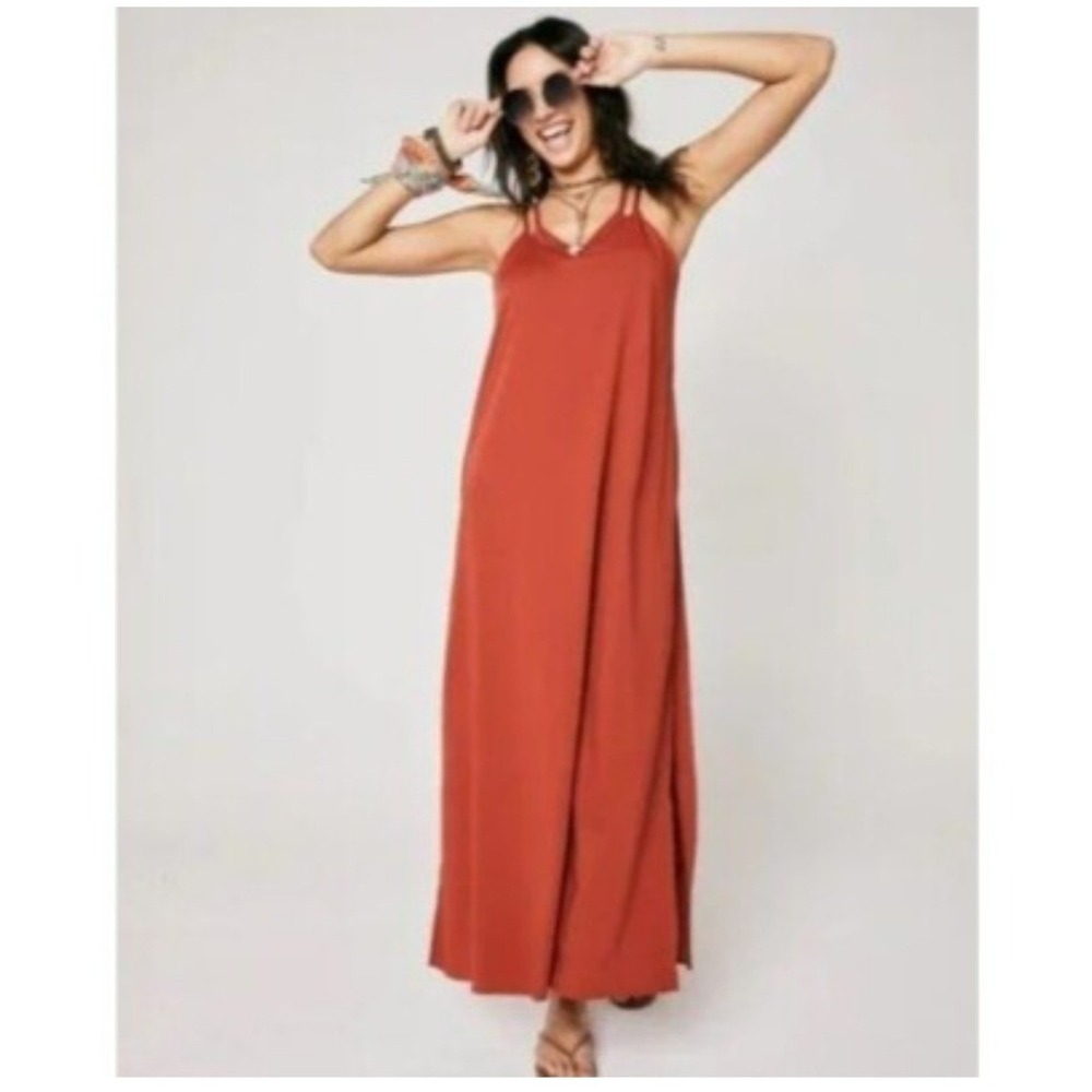 Shebird Savannah Strappy Maxi Dress Terracotta Bamboo Blend Built-in Bra Size 9
